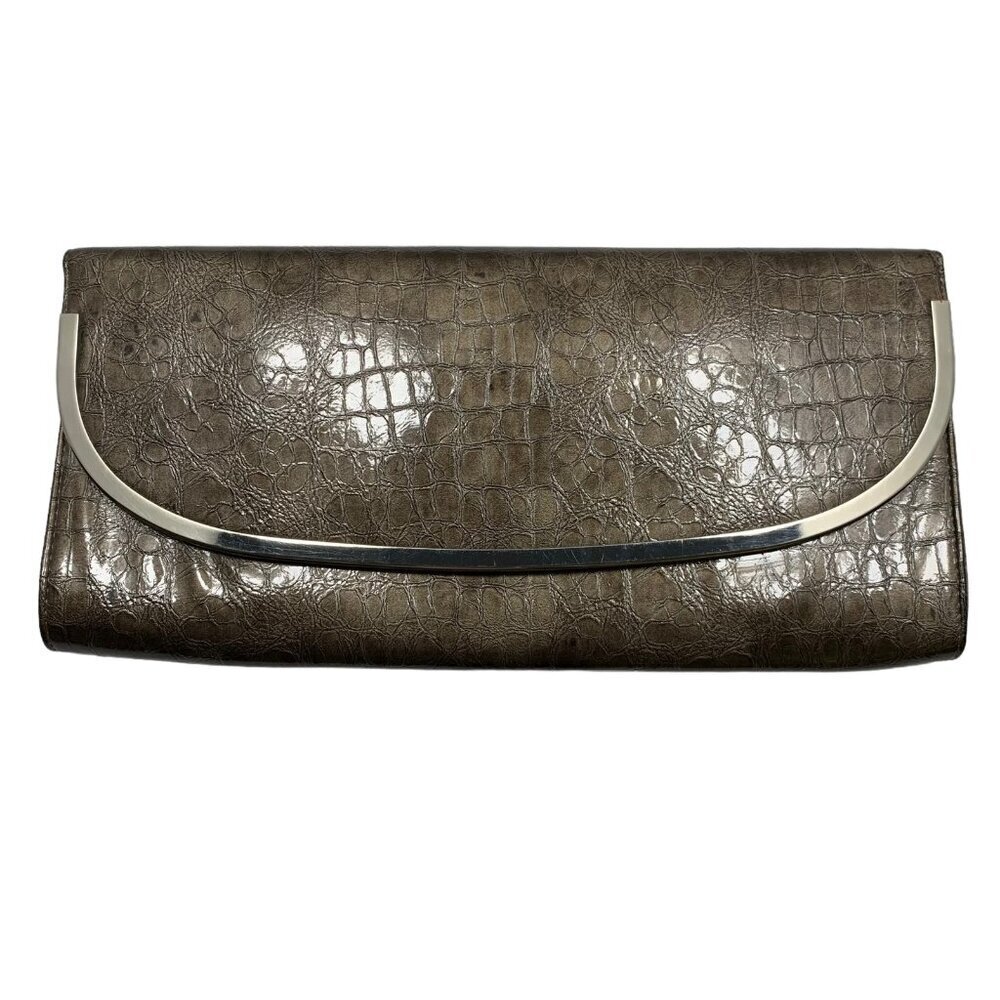 NEW Lulu Townsend Taupe Vegan Reptile Embossed Patent Leather Clutch Neutral